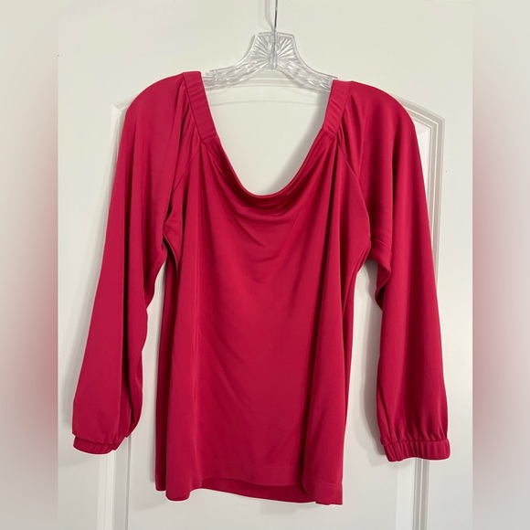 WHBM - Long Sleeve Off The Shoulder Top In Pink - Picture 2 of 11